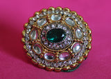 Finger Ring 5509 Golden Green Emerald Indian Fashion Ring Jewelry Shieno Sarees