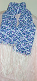 Scarf 554 Blue Printed Georgette White Tassels Dupatta Chunni Shawl Wrap