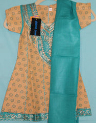 Girl’s 5566 Beige Turquoise Cotton Anarkali Churidar Suit Shieno Sarees