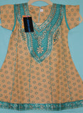 Girl’s 5566 Beige Turquoise Cotton Anarkali Churidar Suit Shieno Sarees