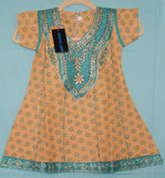 Girl’s 5566 Beige Turquoise Cotton Anarkali Churidar Suit Shieno Sarees