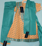 Girl’s 5566 Beige Turquoise Cotton Anarkali Churidar Suit Shieno Sarees