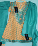 Girl’s 5566 Beige Turquoise Cotton Anarkali Churidar Suit Shieno Sarees