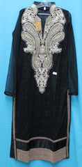 Suit 5571 Black Net  Medium Size Straight Long Kameez Churidar Dress Shieno