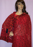 Saree 574 Red Georgette Chicken Embroidered Sari Shieno Sarees