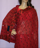Saree 574 Red Georgette Chicken Embroidered Sari Shieno Sarees
