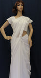 Chiffon Saree 5764 White Solid Georgette Sari Blouse Choli Shieno Sarees