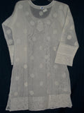Blouse 057 White Cotton Hand Embroidered Tunic Kurti Medium Size