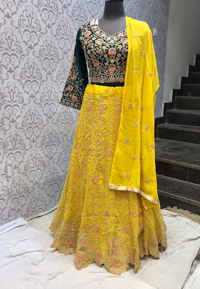 Lehenga 5801181 Yellow Green Georgette Lehenga Set Medium Size Choli