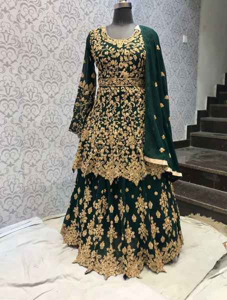 Lehenga 5801204 Green Georgette Bridal Lehenga Set Large Size Choli