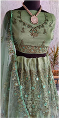 Lehenga 5801600 Green Net Lehenga Set Large Size Choli