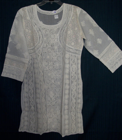 Blouse 058 White Cotton Embroidered Blouse Tunic Top Kurti Shieno