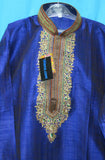 Men's Kurta 5934 Blue Rainbow Silk Kurta Red Silk Pajama Gold Zari Dupatta