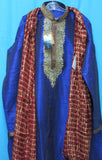 Men's Kurta 5934 Blue Rainbow Silk Kurta Red Silk Pajama Gold Zari Dupatta