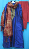 Men's Kurta 5934 Blue Rainbow Silk Kurta Red Silk Pajama Gold Zari Dupatta