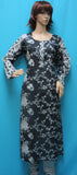 Suit 5956 Black Gray Printed Cotton Long Kameez Churidar Pakistani Suit