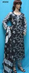 Suit 5956 Black Gray Printed Cotton Long Kameez Churidar Pakistani Suit