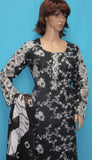 Suit 5956 Black Gray Printed Cotton Long Kameez Churidar Pakistani Suit