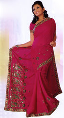 Saree 596 Red Chiffon Party Wear Sari Shieno Sarees