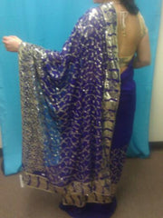 Saree 598 Blue Chiffon Readymade Gold Detail Pre Stitched Sari For Women
