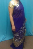 Saree 598 Blue Chiffon Readymade Gold Detail Pre Stitched Sari For Women