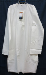 Men's 5993 Off White Kurta Pajama White Embroidery Detail Kurta