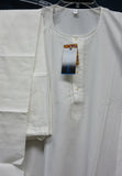 Men's 5993 Off White Kurta Pajama White Embroidery Detail Kurta