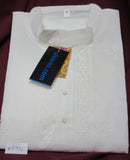 Men's 4565996 Off White Argandi Lucknawi Kurta Pajama Set