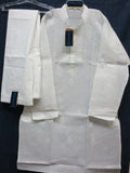 Men's 4565996 Off White Argandi Lucknawi Kurta Pajama Set
