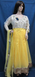 Dress 6023 Yellow Net Flared Long Tunic Gold Detail Set Large Size