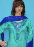 Suit 6045 Green Cotton Lawn Long Kameez Blue Churidar Pakistani Suit