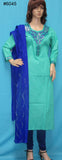 Suit 6045 Green Cotton Lawn Long Kameez Blue Churidar Pakistani Suit