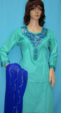 Suit 6045 Green Cotton Lawn Long Kameez Blue Churidar Pakistani Suit