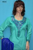 Suit 6045 Green Cotton Lawn Long Kameez Blue Churidar Pakistani Suit