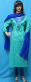 Suit 6045 Green Cotton Lawn Long Kameez Blue Churidar Pakistani Suit