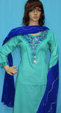 Suit 6045 Green Cotton Lawn Long Kameez Blue Churidar Pakistani Suit