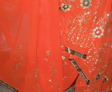 Saree 605 Orange Chiffon Party Wear Sari Shieno Sarees