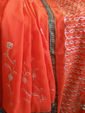 Saree 605 Orange Chiffon Party Wear Sari Shieno Sarees