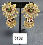 Earrings 6103 Golden Crystals Pearls Jhumka Earrings Pair Shieno
