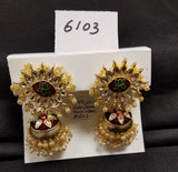Earrings 6103 Golden Crystals Pearls Jhumka Earrings Pair Shieno