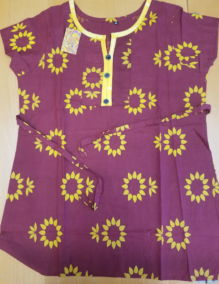 Blouse 6231531 Solid Maroon Cotton Yellow Print Detail Large Size Kurti