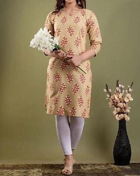 Blouse 6201675 Peach Color Red/White Print Cotton Kurti S- M-L-XL Size Kurti