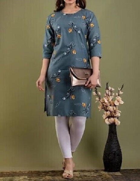 Blouse 6201678 Gray Color Black/Orange Print Cotton Kurti S- M-L-XL Size Kurti