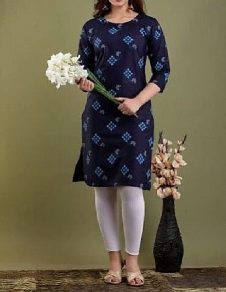 Blouse 6201681 Blue Color Firozi/White Check Print Cotton Kurti S- M-L-XL Size Kurti