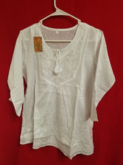 Blouse 6231512 Solid White Cotton White Thread Detail M-L Size Kurti