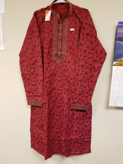 Men's 6316 Maroon Tussar Printed Kurta Pajama Set Size Large