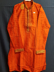 Men's 6317 Orangish Red Dobby Kurta Pajama Set Size Large