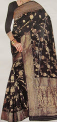 Saree 6335 Black Banarsi Silk Finish Golden Zari Kanjeeviram Saree