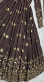 Gown 6341876 Brown Teal Georgette Gold Detail Cocktail Gown Medium Large Size