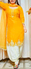 Suit 6381201 Yellow White Detail Salwar Kameez Dupatta Medium Size Suit